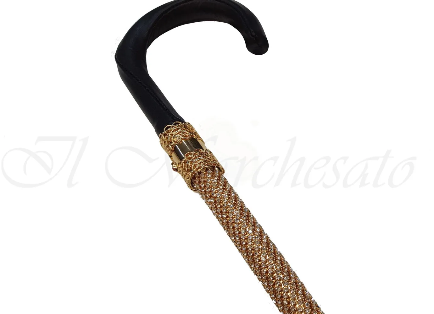 Il Marchesato Elegant Walking Cane Encrusted with Swarovski Crystals- Leather Handle Clearance