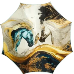 Il Marchesato Equestrian Elegance: Light Blue Umbrella with Golden Horse Head Handle New