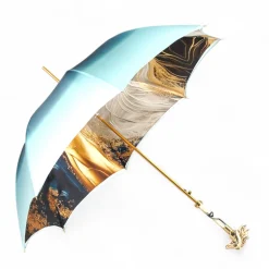 Il Marchesato Equestrian Elegance: Light Blue Umbrella with Golden Horse Head Handle New