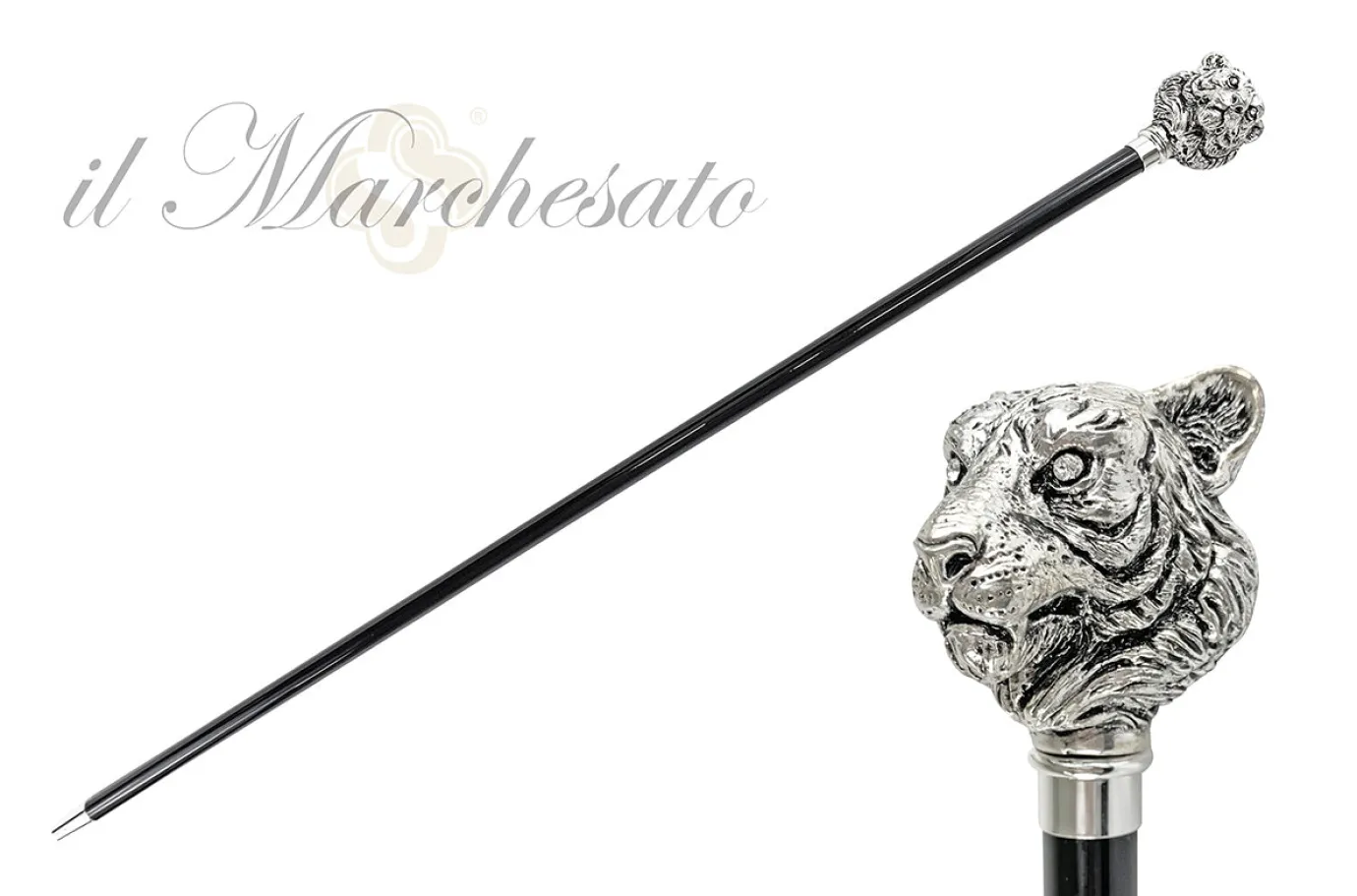 Il Marchesato Exclusive Walking stick with Silverplated 925 tiger Discount
