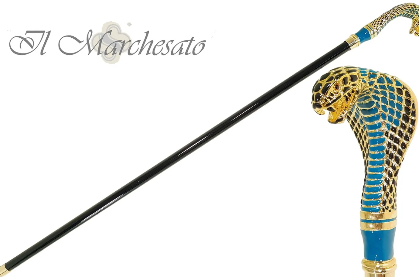 Il Marchesato Fantastic Gold Plated Cobra - Hand Enamelled - Walking Cane Fashion