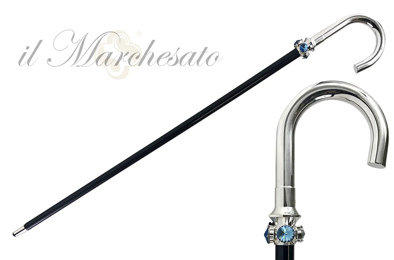 Il Marchesato Fantastic Men's cane with aquamarine crystals Hot