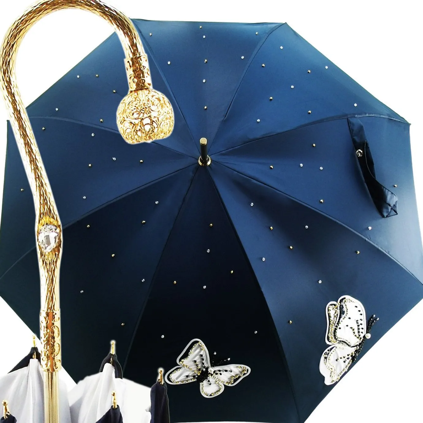 Il Marchesato Fantastic Women's Umbrella with Embroidered Butterflies Fashionable Embroibery Butterfly Best