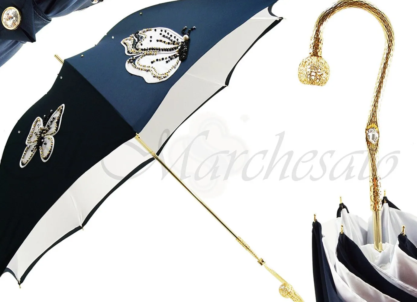 Il Marchesato Fantastic Women's Umbrella with Embroidered Butterflies Fashionable Embroibery Butterfly Best