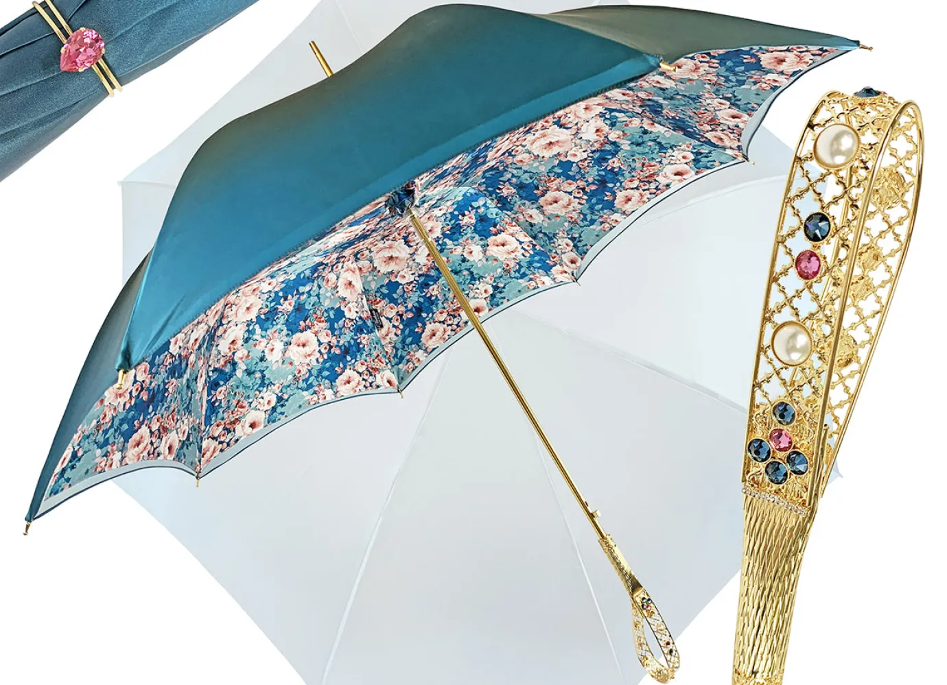 Il Marchesato Floral umbrella in refined octane Clearance
