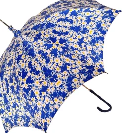 Il Marchesato Flowered Marguerite Parasol - Blue Leather Handle New