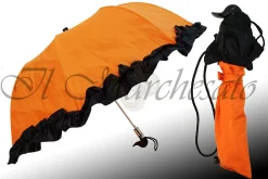 Il Marchesato Folding Orange Umbrella with Black Ruffle Clearance