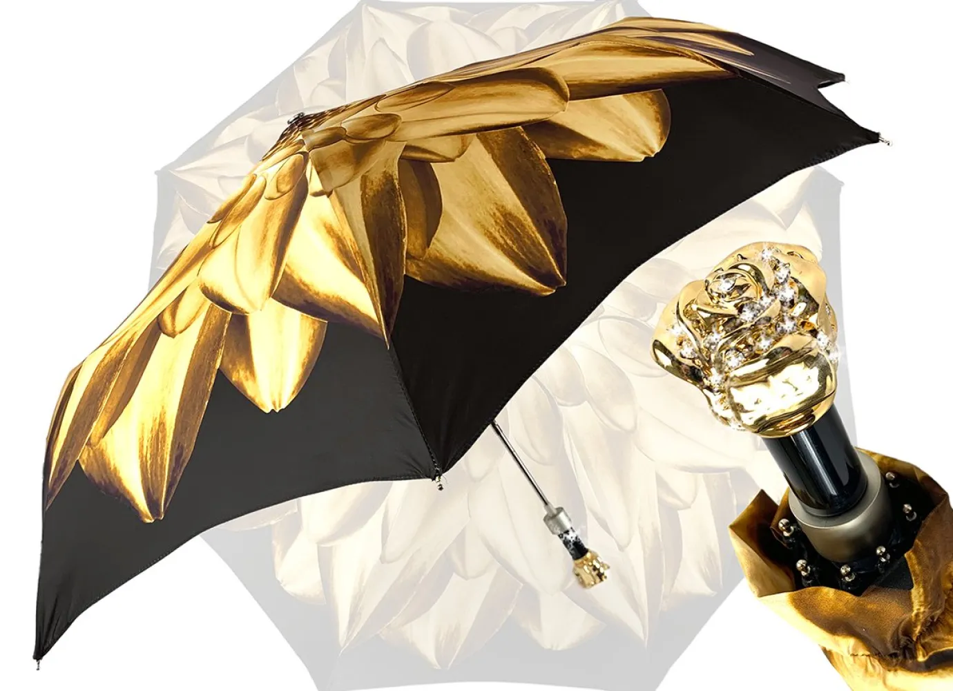Il Marchesato Gold And Brown Dahlia Folding Umbrella Hot