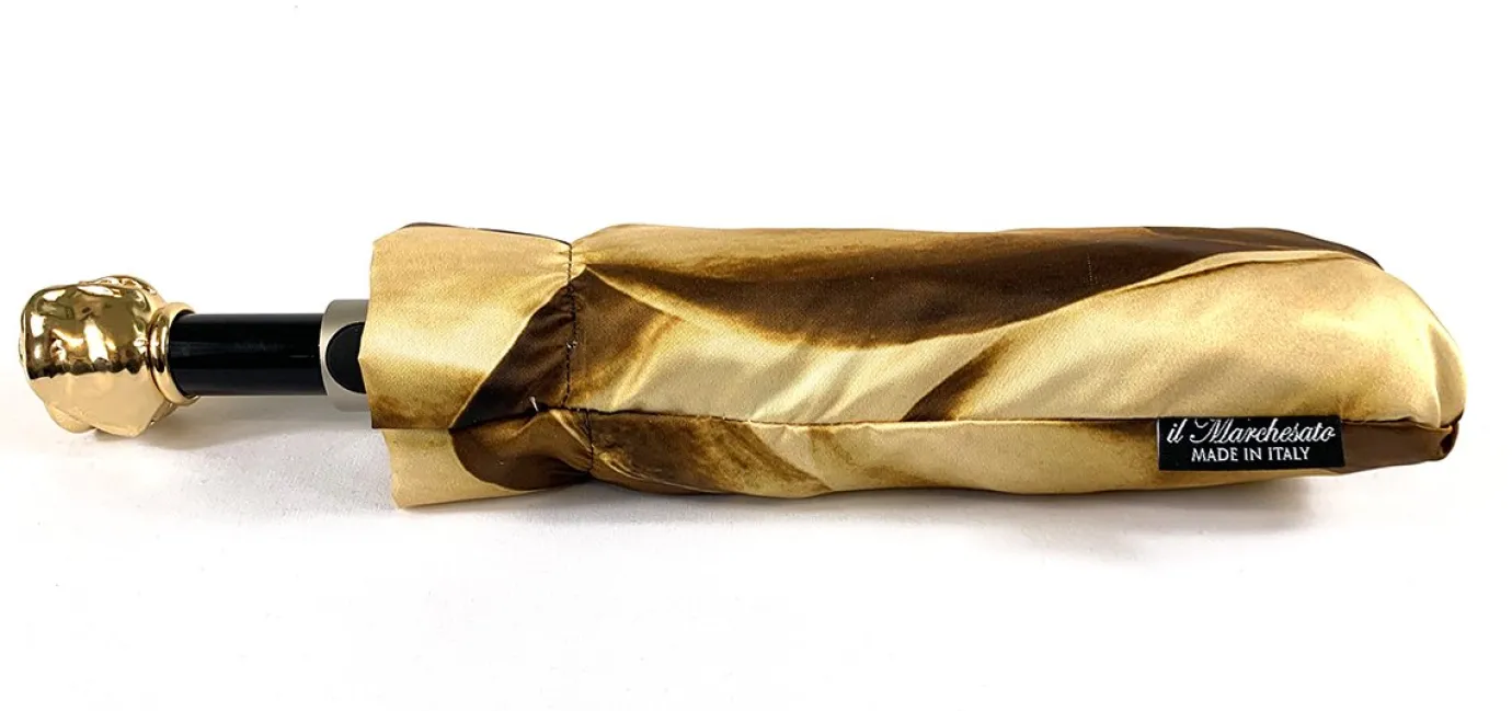 Il Marchesato Gold And Brown Dahlia Folding Umbrella Hot