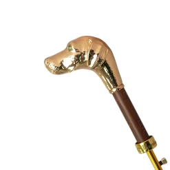 Il Marchesato Golden Hound: Beige Patterned Umbrella with Dog Handle in Gold Finish New