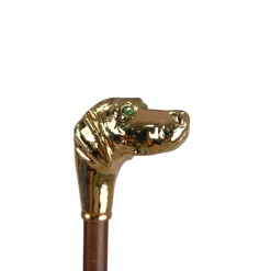 Il Marchesato Golden Hound: Beige Patterned Umbrella with Dog Handle in Gold Finish New