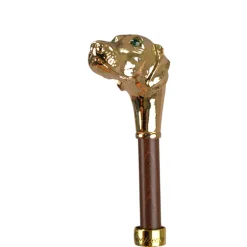 Il Marchesato Golden Hound: Beige Patterned Umbrella with Dog Handle in Gold Finish New