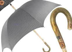 Il Marchesato Handcrafted Grey Umbrella - Natural Ash Wood-Handle Clearance