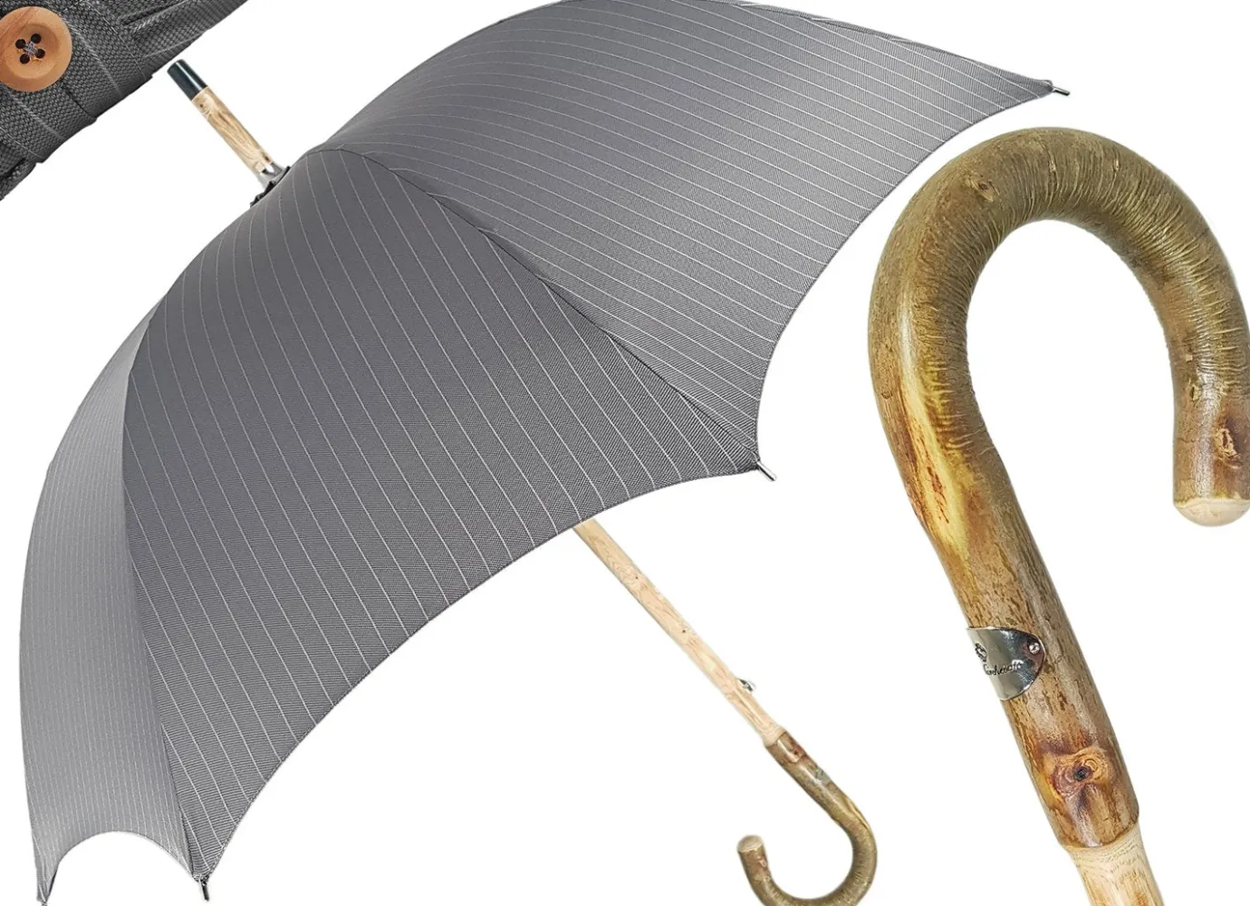 Il Marchesato Handcrafted Grey Umbrella - Natural Ash Wood-Handle Clearance