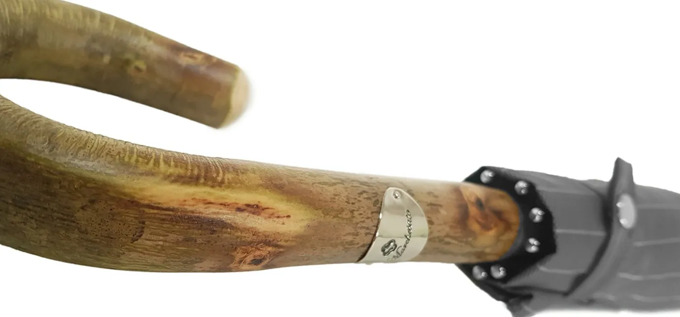 Il Marchesato Handcrafted Grey Umbrella - Natural Ash Wood-Handle Clearance