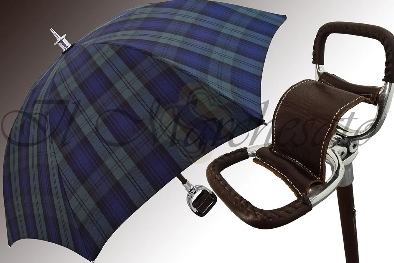 Il Marchesato Handcrafted Leather Seat Umbrella- Black Watch Tartan Sale