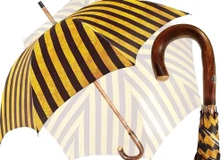 Il Marchesato Handcrafted Umbrella - Striped Gold and Dark Brown - Chestnut Wood-Han Clearance