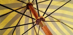 Il Marchesato Handcrafted Umbrella - Striped Gold and Dark Brown - Chestnut Wood-Han Clearance