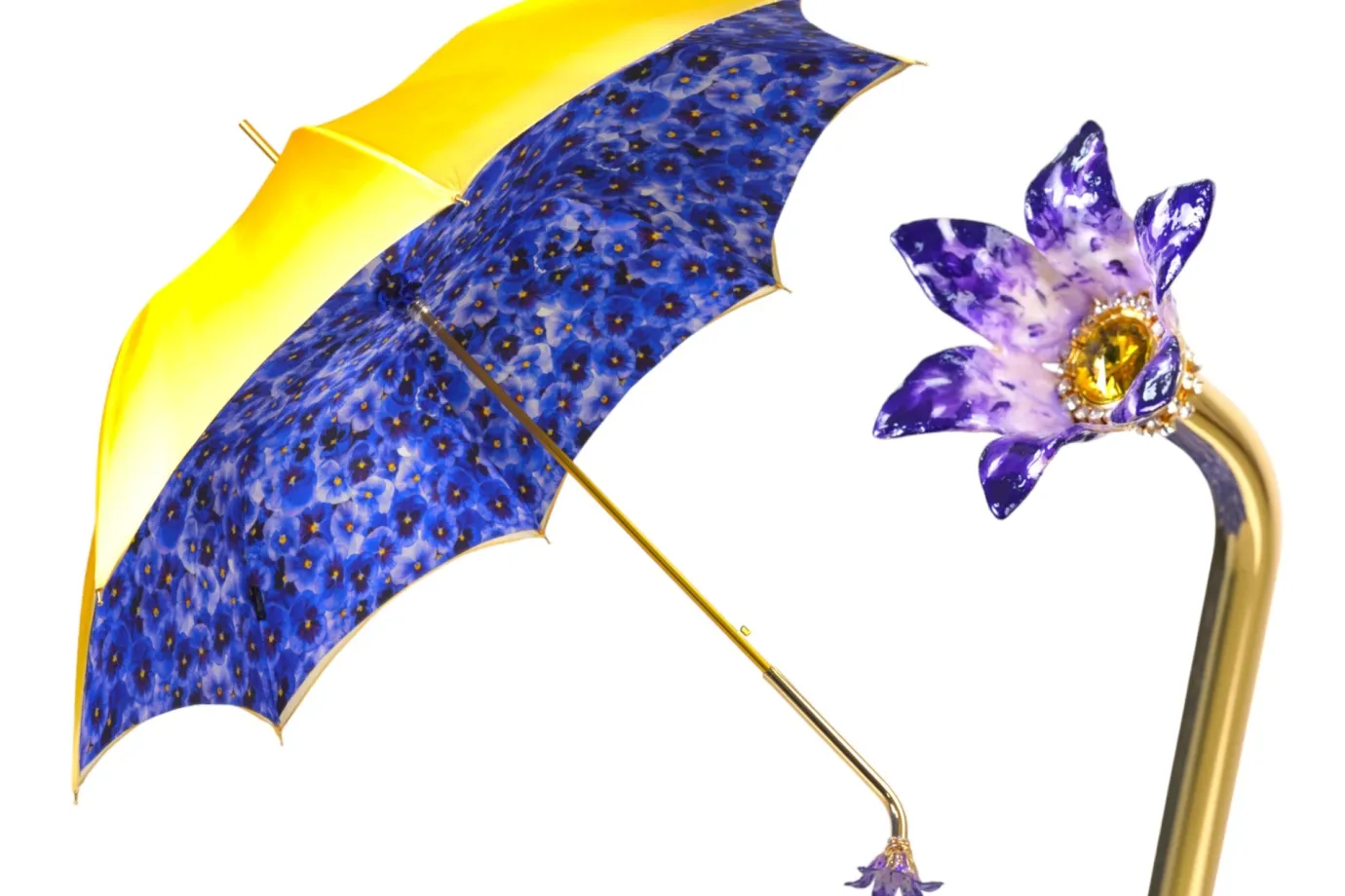 Il Marchesato Handcrafted Umbrella with 24K Gold-Plated Hand-Painted Metal Flower Ha Sale