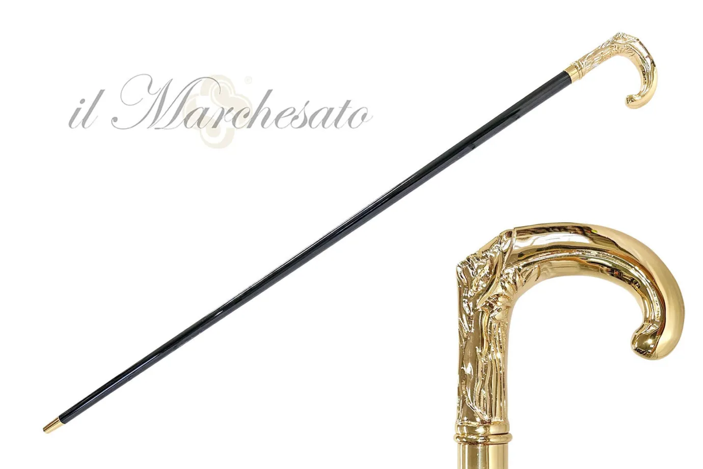 Il Marchesato Hand-engraved metal Walking stick - 24K goldplated Outlet