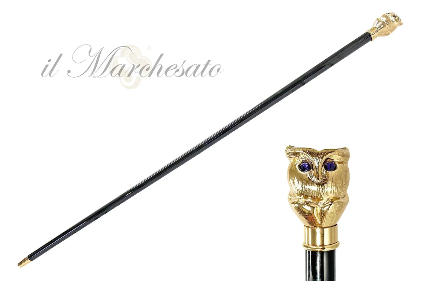 Il Marchesato Handmade owl Walking stick with purple stone - 24K gold-plated Clearance