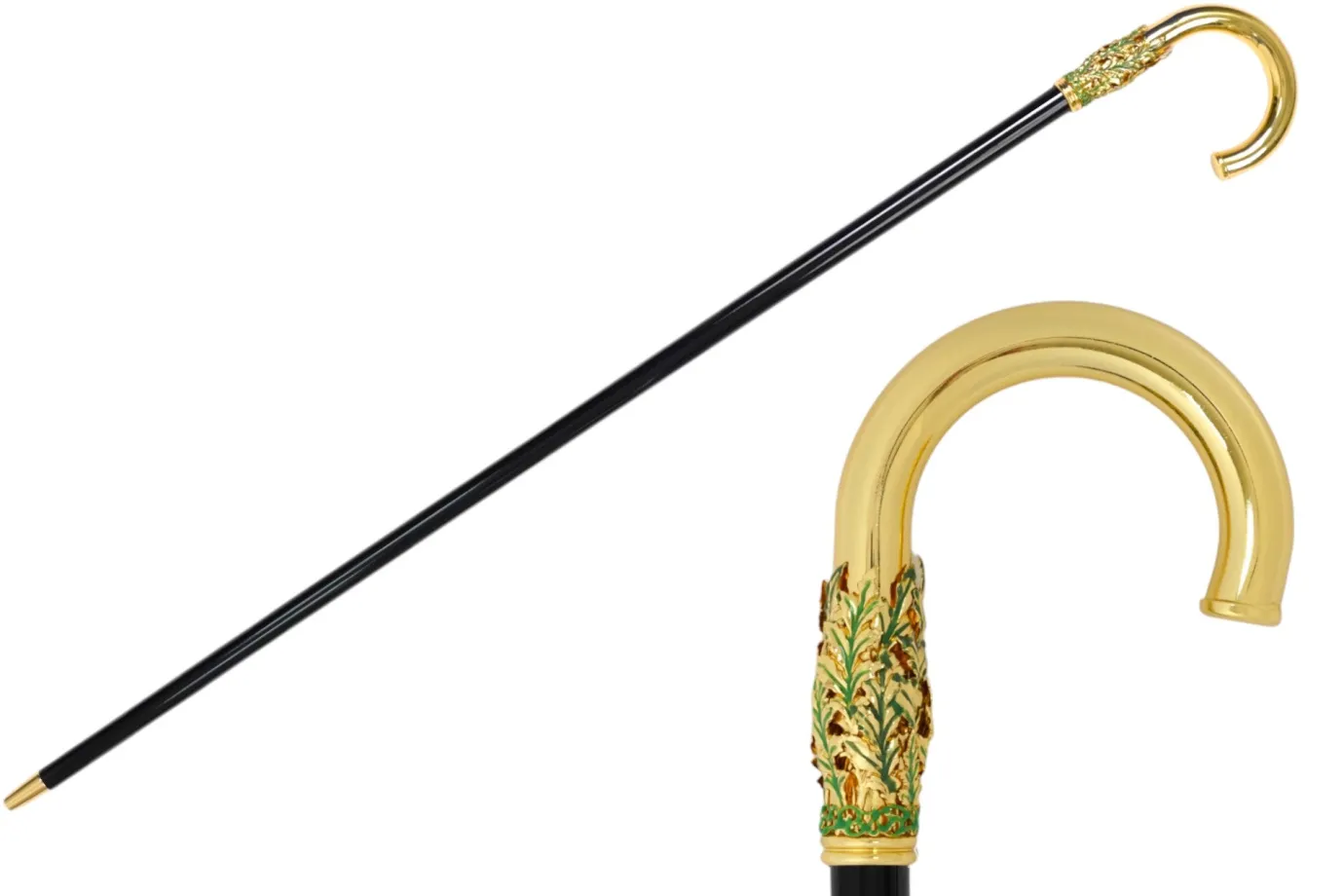 Il Marchesato Hand-Painted Golden Plated Metal Walking Cane with Leaf Design Clearance