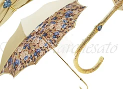 Il Marchesato Ladies Flower Umbrella in Cream with Light Blue Flower New