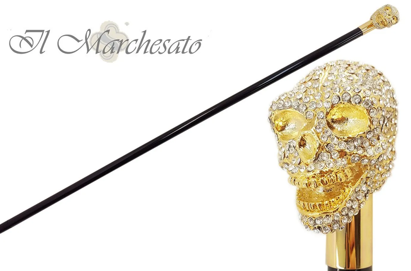 Il Marchesato Lux Gold Skull Cane Encrusted with Hundreds Swarovski Cr Fashion