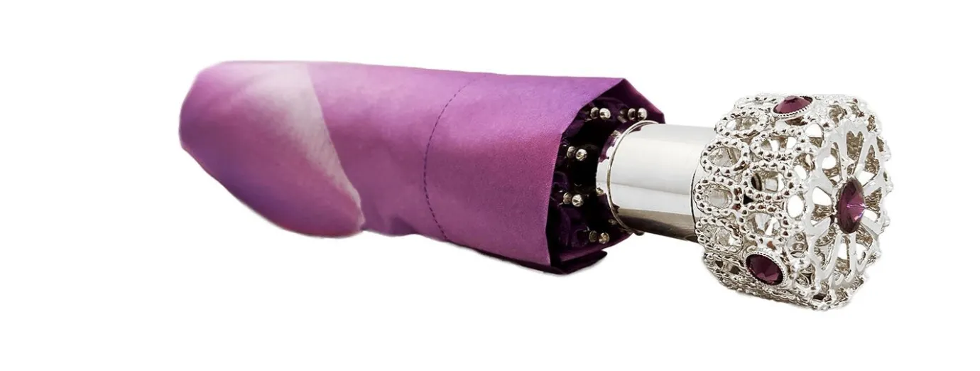 Il Marchesato Lilac Flower Ladies Folding Umbrella with Silver-Plated Handle Best