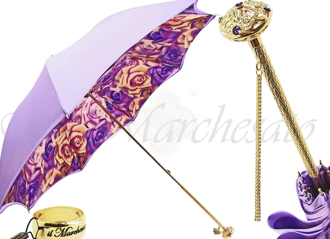 Il Marchesato Lilac Flowers Umbrella, Double Cloth Fashionable Women's Umbrellas Outlet