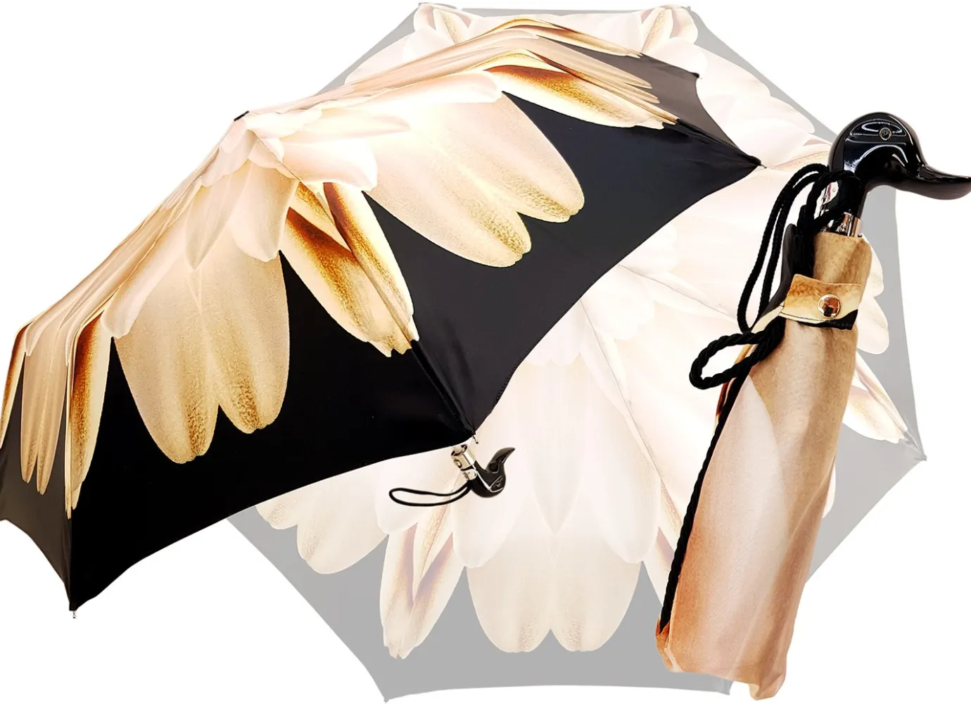 Il Marchesato Lotus Women's Folding Umbrella with Black Duck Handle Handmade Mini Umbrellas Sale