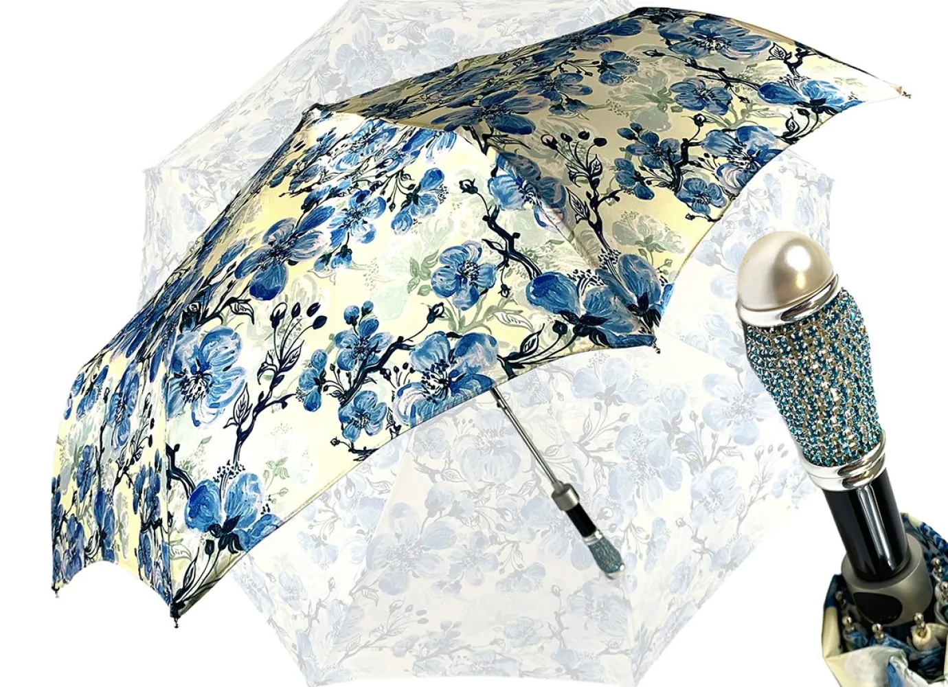 Il Marchesato Lovely Folding Umbrella With Blue Poppies Design Discount
