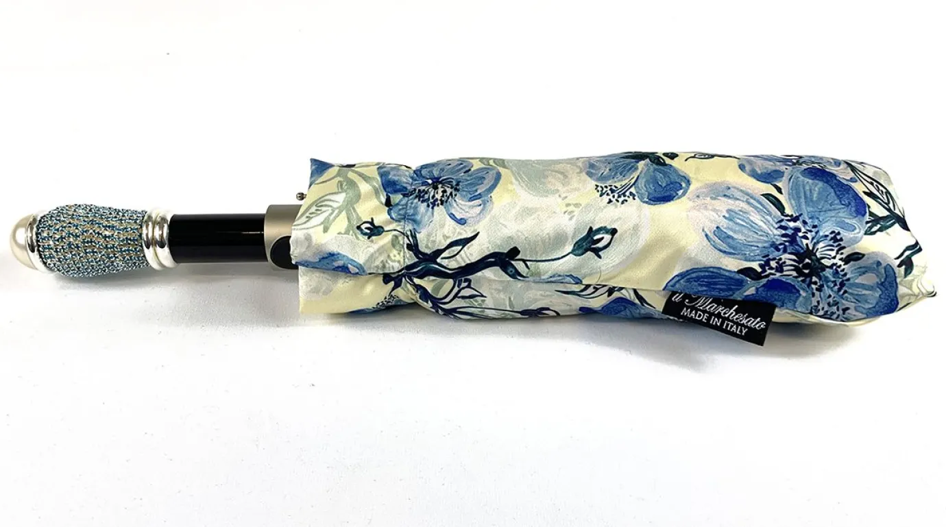 Il Marchesato Lovely Folding Umbrella With Blue Poppies Design Discount