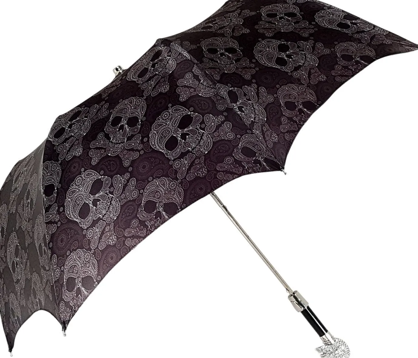 Il Marchesato Lux Silver Swarovski Skull Folding Umbrella Discount