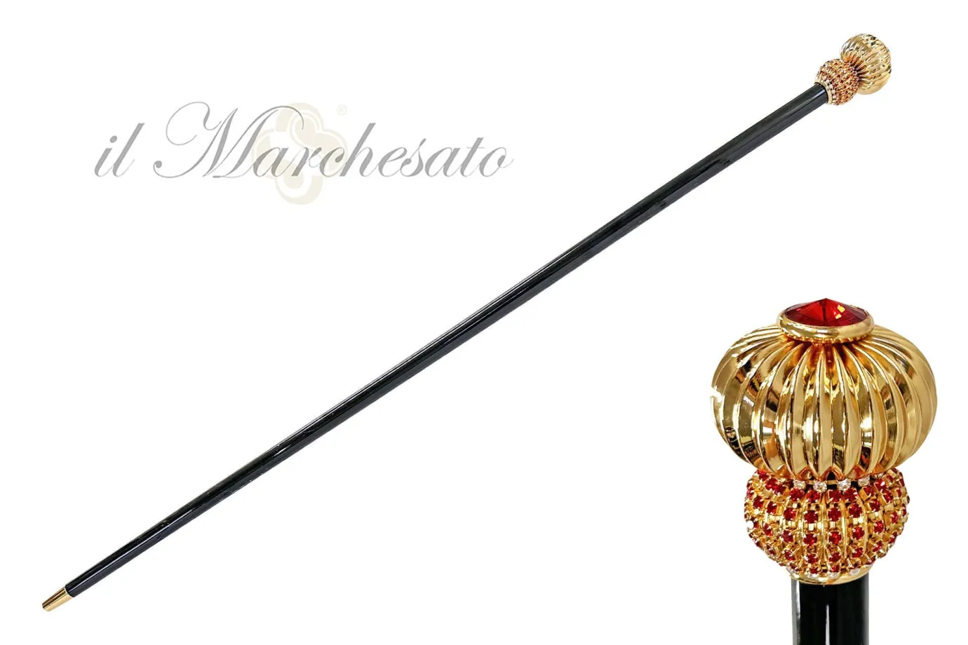 Il Marchesato Luxurious Jeweled Walking Stick with Red Crystals Outlet
