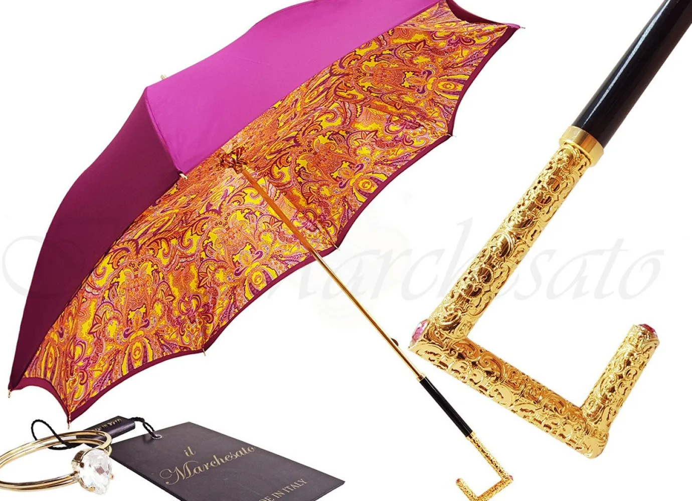 Il Marchesato Luxury Double Canopy Fuchsia Umbrella New
