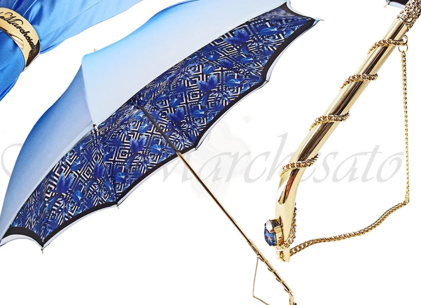 Il Marchesato Luxury Double Canopy Sky-Blue Umbrella Designer Clearance