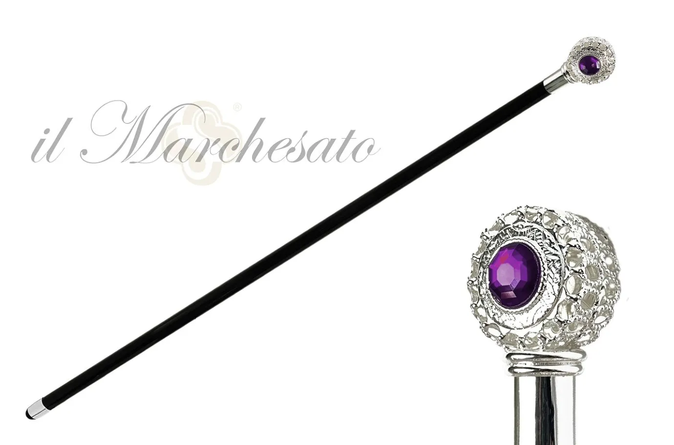 Il Marchesato Luxury Evening Walking Stick Silver Plated Handle Fashion