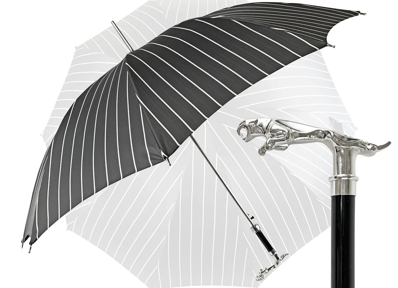 Il Marchesato Luxury Gents Black Pinstripe Umbrella with Jaguar Handle Clearance