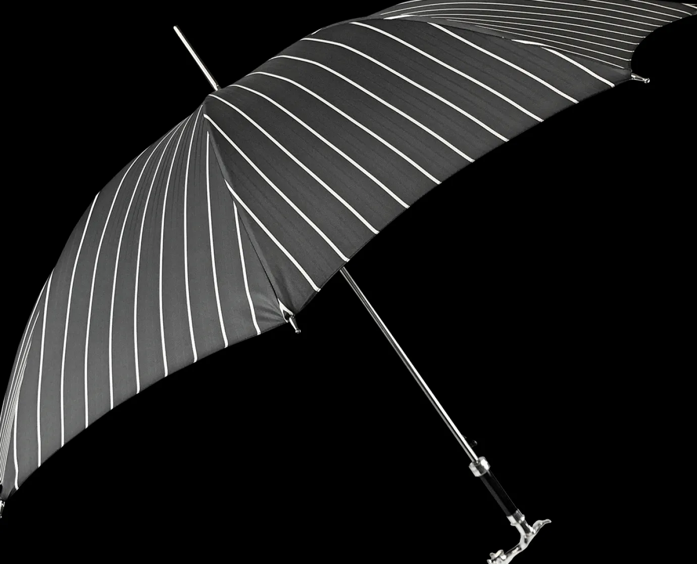 Il Marchesato Luxury Gents Black Pinstripe Umbrella with Jaguar Handle Clearance
