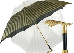 Il Marchesato Luxury Gents Pinstripe Umbrella with Goldplated Jaguar Handle Hot
