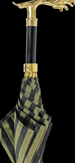 Il Marchesato Luxury Gents Pinstripe Umbrella with Goldplated Jaguar Handle Hot