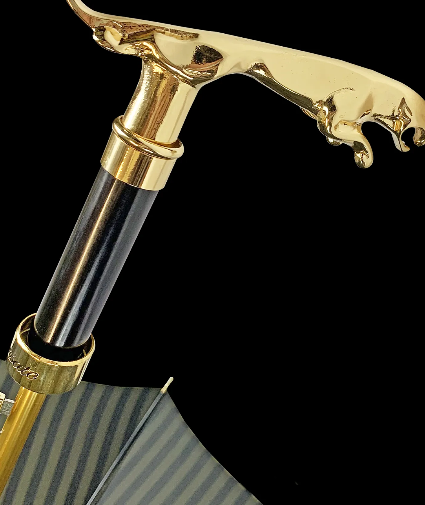 Il Marchesato Luxury Gents Pinstripe Umbrella with Goldplated Jaguar Handle Hot