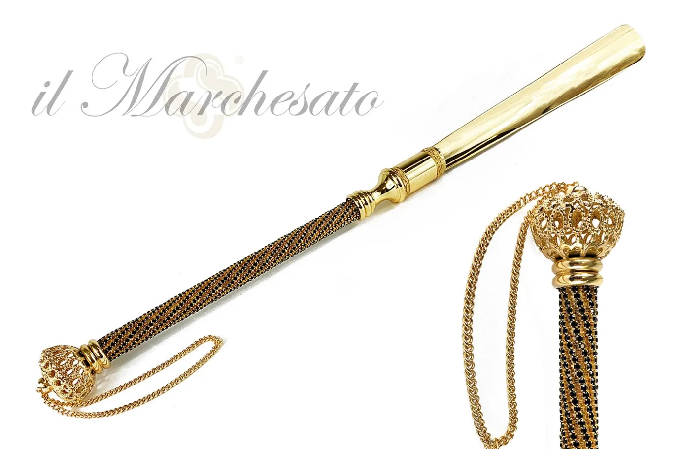 Il Marchesato Luxury Shoehorn Encrusted with thousands of Jet crystals New