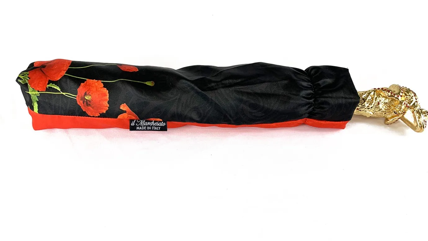 Il Marchesato Luxury umbrella with red poppies and frog adorned with siam crystals Fashion