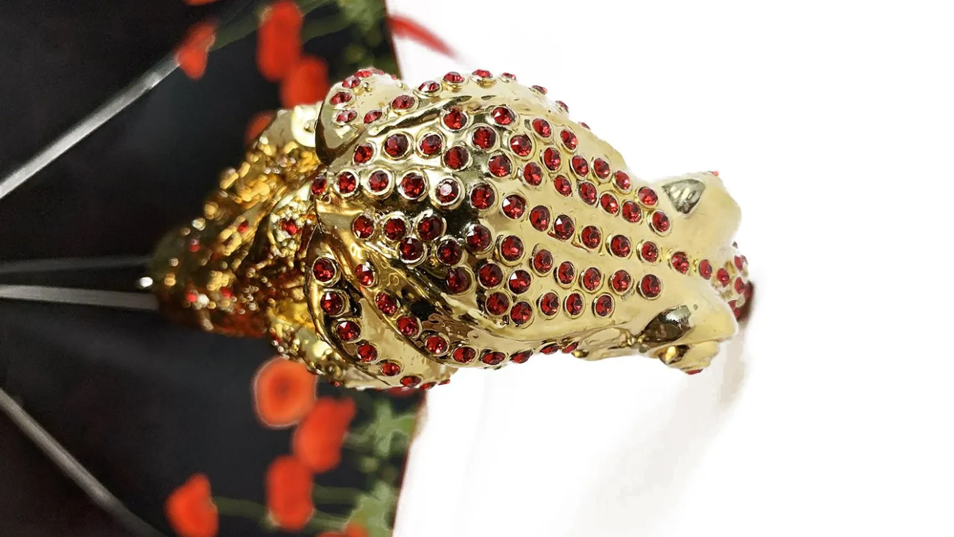 Il Marchesato Luxury umbrella with red poppies and frog adorned with siam crystals Fashion