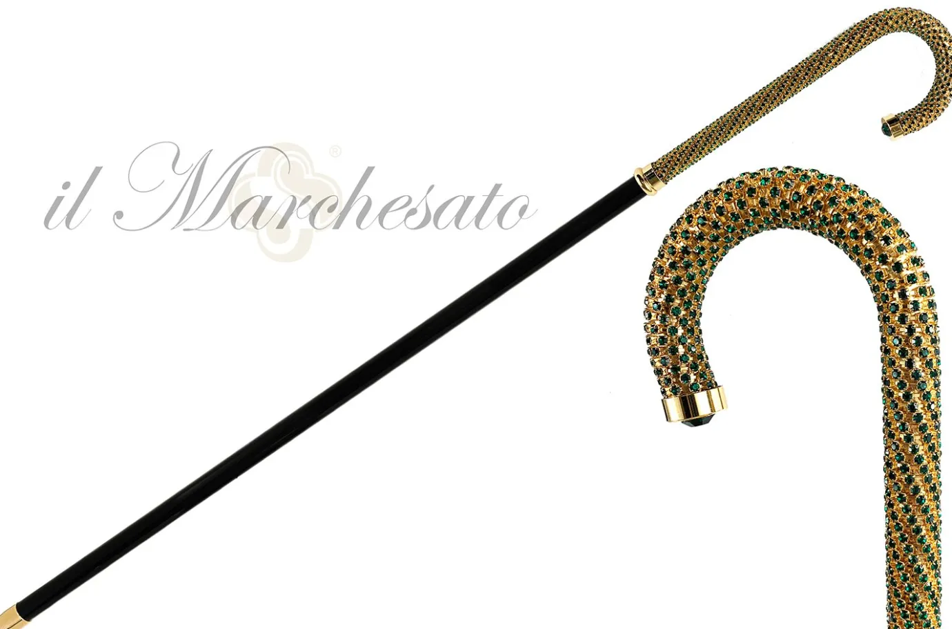 Il Marchesato Luxury Walking stick Encrusted with hundreds Emerald Crystals Discount