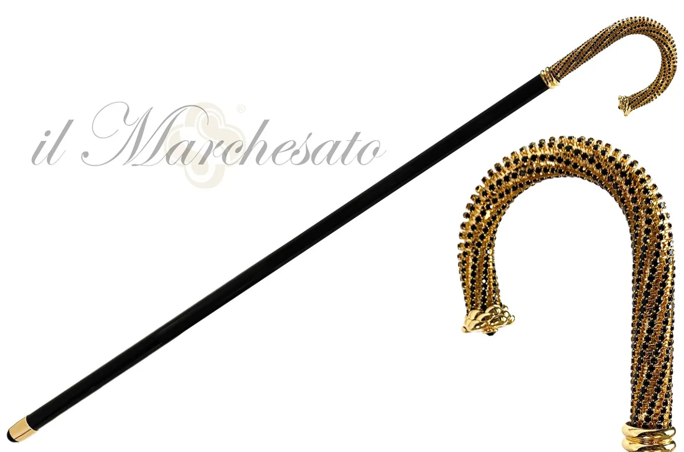 Il Marchesato Luxury Walking stick Encrusted with hundreds Black Rhinestones New