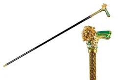 Il Marchesato Majestic Gold Lion Handle Walking Cane – Green Enamel Finish New