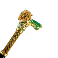 Il Marchesato Majestic Gold Lion Handle Walking Cane – Green Enamel Finish New